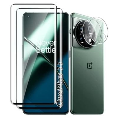 Immagine di Fyqzio [2+2 pezzi Vetro Temperato Compatibile con OnePlus 11 e Fotocamera Pellicola Protettiva,Senza Bolle,Durezza 9H,Anti Graffio,Copertura completa 3D,HD Protezione Schermo