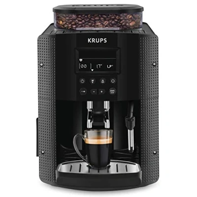 Immagine di Krups Essential Coffee Machine Macinino, macchina da caffè espresso con display LCD, pulizia automatica, ugello a vapore nero per cappuccino YY8135FD