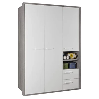 Immagine di Composad Armadio della Linea MIPIACE con 3 Ante 2 Cassetti e 1 Vano, Cameretta, Ante, (LxAxP) 152,60x216,60x63,40 cm, Colore Cemento Bianco Laccato, Made in Italy
