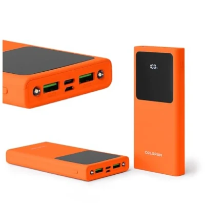 Immagine di FOREVER Colorum Power Bank 10000 mAh Arancione Batteria Portatile con USB C e microUSB Schermo LED Powerbank Ricarica Rapida di Due Dispositivi Luci