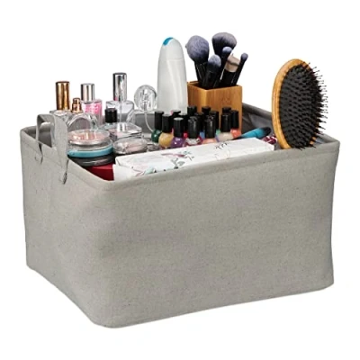 Immagine di Relaxdays Cestino Portaoggetti Pieghevole, Box per Bagno, Camera e Cucina, HLP 30 x 48 38 cm, con Manici, Grigio, 90% Poliestere 10% gommapiuma
