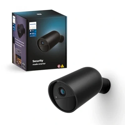Immagine di Philips Hue Secure, Telecamera di Sicurezza, HD 1080p, Visione Notturna, Audio Bidirezionale, Microfono, Notifiche Push, per Interni, Nero