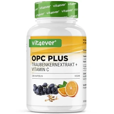 Immagine di Integratore OPC + vitamina C naturale 240 capsule per 8 mesi Massimo contenuto di secondo HPLC da uve europee Vegano