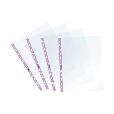 Immagine di Favorit, Buste Perforate, 25 Pezzi, 22 x 30 cm, Banda Colorata Lilla Pastello, Trasparenti e Lucide, Alto Spessore