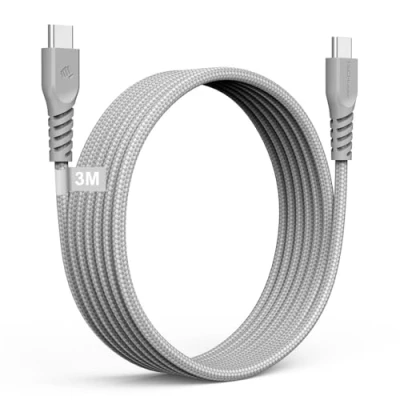 Immagine di TECHGEAR cavo di ricarica lungo da USB C a C, 60 W, intrecciato dati rapida tipo compatibile con iPhone 15, iPad Pro