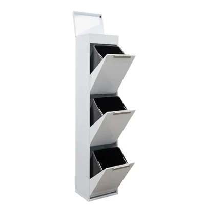 Immagine di Arregui CR321 E Pattumiera Differenziata 3 Scomparti x 17L (51L) Contenitore in Acciaio con Ripiano Multiuso Mobile per Raccolta Cestino Spazzatura da Cucina Bianco
