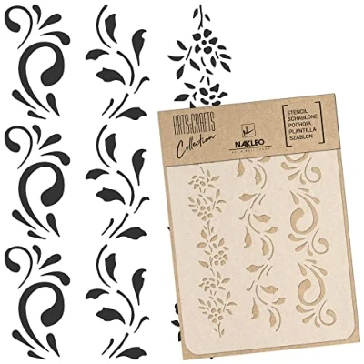 Immagine di Stencil in plastica riutilizzabile fai da te // A3 A4 A5 Bordo fiore Artigianato Mobili Scrapbooking Decoupage (21x30cm)