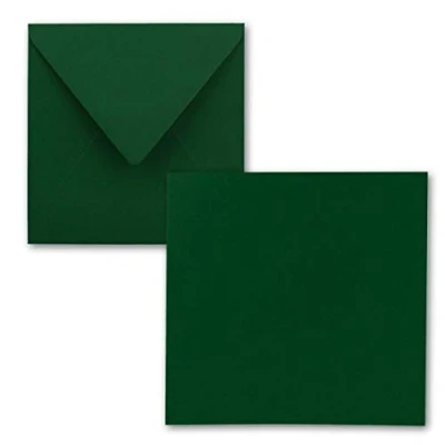 Immagine di Set di biglietti bianchi quadrati, 15 x cm con buste, per auguri, inviti e molto altro, della serie FarbenFroh® by GUSTAV NEUSER® 25 Sets 23 verde scuro.