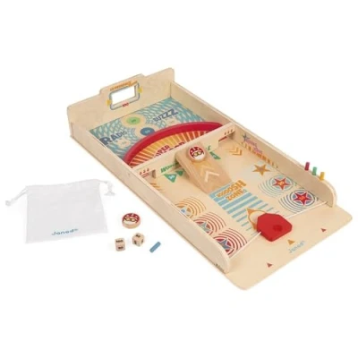 Immagine di Janod Set Shuffleboard in Legno Retrò Giochi di Società Gioco Abilità Sviluppo della Strategia e Concentrazione Certificato FSC Dall&#039;Età 6 Anni, J02081