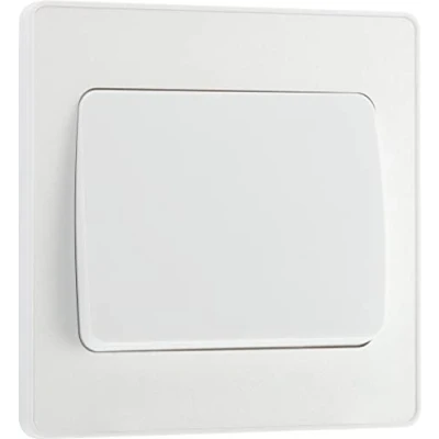 Immagine di BG Electrical Interruttore singolo da parete, a bilanciere largo, 2 vie, piastra frontale senza viti, bordi arrotondati, Evolve, bianco perlato, 20A, 16AX, PCDCL12WW