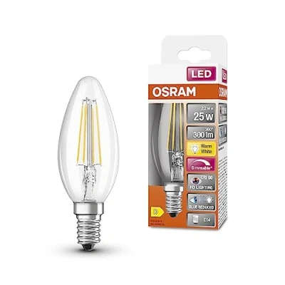 Immagine di OSRAM Lampada LED SUPERSTAR+ CLASSIC B FIL 25, E14, candela, 2.2W, 300lm, 2700K, luce bianca calda, componente blu e affaticamento visivo notevolmente ridotti, dimmerabile, basso consumo energetico