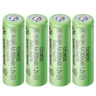 Immagine di CICMOD Batterie AA NiMH ricaricabili a luce solare, 1,2 V e 600 mAh, per luci solari decorative da giardino all&#039;aperto, confezione 4