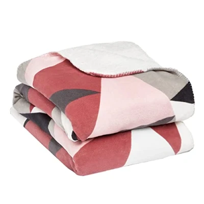 Immagine di Dreamscene Coperta in pile Sherpa con forme geometriche soffici e peluche, reversibile, 150 x 180 cm, colore: rosa bianco
