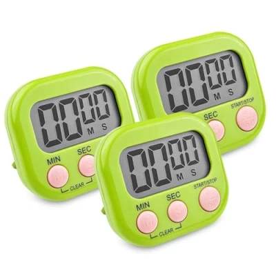 Immagine di Newaner 3 Pezzi Timer da Cucina Digitale Verde, Cronometro Conto Alla Rovescia con Supporto Magnetico Buco, Allarme Forte Grande Display LCD per Cottura al Forno Studio Allenamento Fisico
