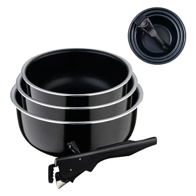 Immagine di BERGNER Click&amp;Cook Black Edition Set di 3 casseruole da cucina 16, 18 e 20 cm + manico ergonomico rimovibile alluminio pressato antiaderente tutti i tipi cucine forno