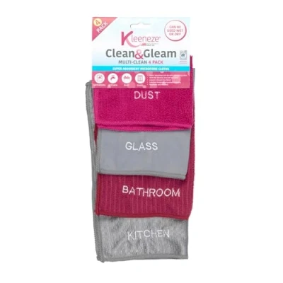 Immagine di Kleeneze® KL068118EU Panni super assorbenti per il bagno in microfibra la pulizia e rimozione di batteri Confezione da 4 pezzi Rosa grigio