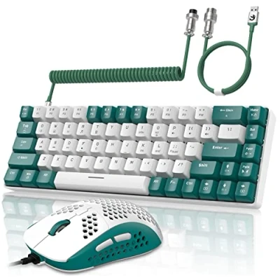 Immagine di YINDIAO T8 Combo Tastiera e Mouse da Gioco RGB al 60% + Cavo USB C a Spirale,Tastiera Meccanica Cablata,Layout Compatto TKL 68 Tasti,Mouse Nido d&#039;ape,Fino 6400 DPI,per PC MAC PS5 Verde
