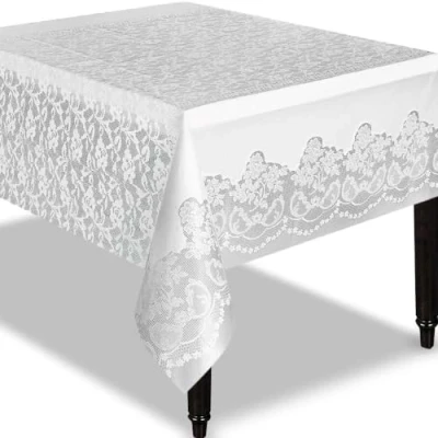 Immagine di Unique Plastic Tablecover Rectangle Tovaglia Plastificata, Bianca Ricamo, 1 Count (Pack of 1)