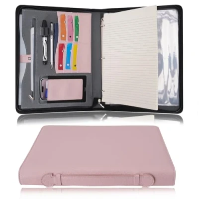 Immagine di Wonderpool Viaggio Portfolio con Zip 3 Anelli A4 Padfolio Astuccio Documenti Clip Rimovibile Portablocco, Organizzatore per Ufficio e Scuola Uomini Donne (Rosa)