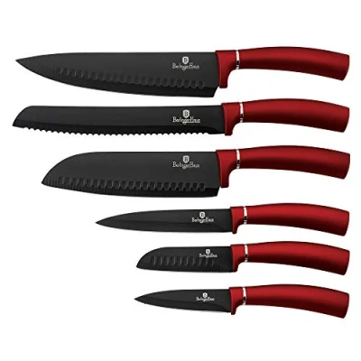Immagine di BerlingerHaus Burgundy Set 6 Coltelli da Cucina Professionali, Lama Acciaio Inossidabile, Rivestimento Antiaderente, Coltello Cuoco, Pane, Santoku, Manico Ergonomico, Design Metallic Line(BH 2542)