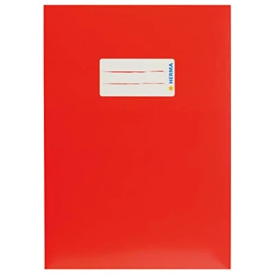 Immagine di HERMA 19762 Copertina per quaderni, formato A5, in cartone rosso, 10 pezzi, con etichetta carta robusta e extra resistente, quaderni scolastici, colorati