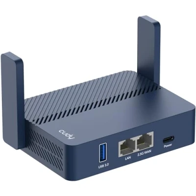 Immagine di Cudy AX3000 Router da viaggio Wi Fi 6 Gigabit tascabile, porta Ethernet RJ45 2,5 Gbps, extender/ripetitore per hotel e rete pubblica, WISP, client server VPN, USB 3.0, TR3000