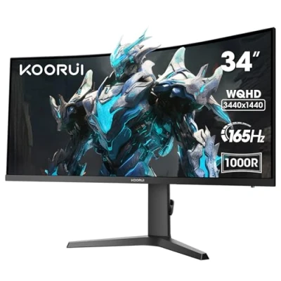 Immagine di KOORUI Monitor Gaming Curvo 34 Pollici, 165Hz, 1MS, 1000R, WQHD 3440x1440, VA, DCI P3 90%, Adaptive Sync, 2xHDMI 100Hz &amp; Display Port VESA 75 * 75mm,
