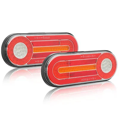 Immagine di D TECH 9 30V fanale posteriore per rimorchio a LED, luce freno, fendinebbia retromarcia, posteriore, indicatore di direzione lampada camion camper roulotte furgoni (L+R)