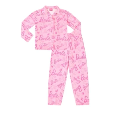 Immagine di Barbie Pigiama lungo da donna e ragazza, in raso, estivo, due pezzi, raso di seta, rosa, 8 10