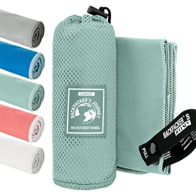 Immagine di Backpacker&#039;s Journey asciugamano microfibra in S M L XL. Set di asciugamani Mare, ad asciugatura rapida, assorbenti e antibatterici