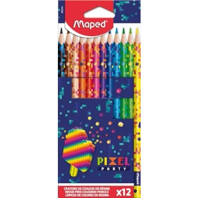 Immagine di Maped matite colorate Pixel Party in resina per bambini Miniera resistente Forma Triangolare ergonomica Confezione da 12 colorare