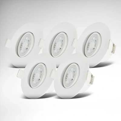 Immagine di B.K.Licht Set di 5 faretti LED da incasso 230V, orientabile per il bagno IP65, faretto soffitto dimmerabile in continuo, LED, soffitto, lampada bagno, bianco, 90x42 mm (DxH)