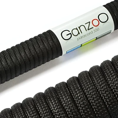 Immagine di Ganzoo Paracord 550, corda da 4mm, 15 Metri, Poliestere, Tipo 3 7 fili interni, fai te guinzaglio per cani collare bracciale, campeggio sopravvivenza e multifunzione, nera