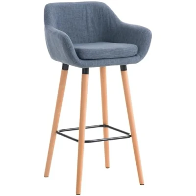 Immagine di CLP Sgabello Bar Grant In Stoffa Sfoderabile I Sedia Alta Cucina Telaio Legno Di Faggio Bancone, Colore:blu