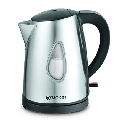 Immagine di Grunkel Bollitore elettrico in acciaio inox da 1 litro di capacità e 2200 W potenza. Spia acqua a bollire, spegnimento automatico filtro dell&#039;acqua rimovibile. Modello HV 10FX