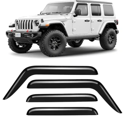 Immagine di CLIM ART deflettori Auto per/Compatibile con Jeep Wrangler 2018 2024 SUV, deflettore Auto, Aria, sopraelevati, 4 Pezzi