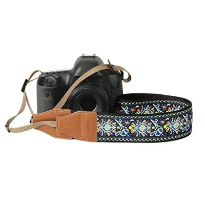 Immagine di MoKo Tracolla Fotocamera, videocamera in Cotone con Fibbie Regolabili, Accessori Fotocamere, Videocamere Dim da 90 a 158 cm Vintage per Fiori Ricamati