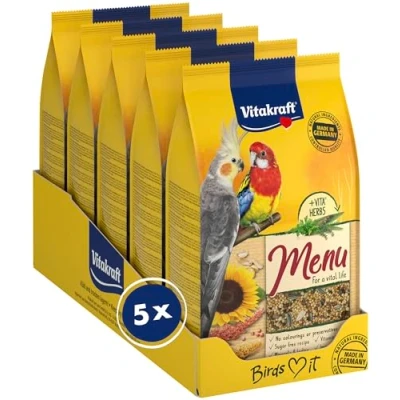 Immagine di Vitakraft Menu, mangime per uccelli pappagalli, con cereali e noci, confezione grande, senza aggiunta di zucchero (5 x 1 kg)
