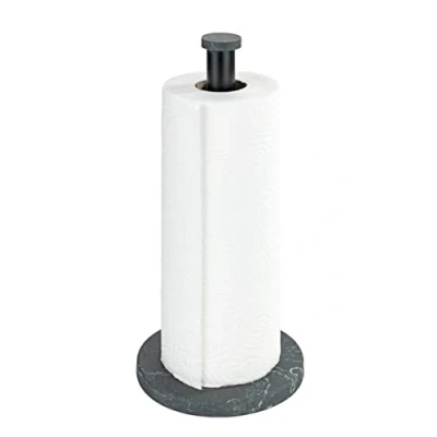 Immagine di Wenko Portarotolo di Carta Marmor, Supporto Verticale per Rotolo da Cucina Effetto Marmo la Cucina, Base plastica e Asta in Metallo Nero, (L/P x A): Ø 15 32 cm, Nero