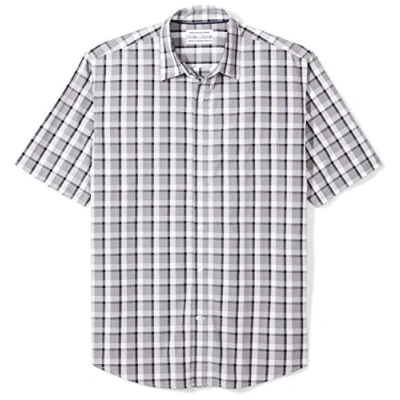 Immagine di Amazon Essentials Camicia in Popeline a Maniche Corte Regular Fit Uomo, Nero Grigio Motivo Scozzese, XS