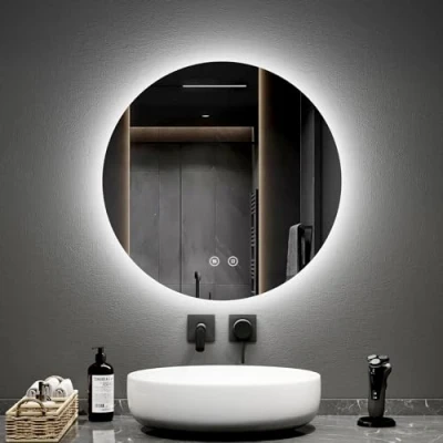 Immagine di EMKE Specchio da Bagno Rotondo diametro 60 cm, con Anti appannamento+Interruttore Tocco, LED retroilluminato, Luce Bianco Freddo 6500K Variabile