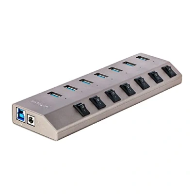 Immagine di StarTech.com HUB USB C Autoalimentato a 7 Porte con Interruttori Individuali Multipresa 3.0 5Gbps per Laptop/Desktop C/A Ciabatta Type BC 1.2 Alimentatore (5G7AIBS EU)