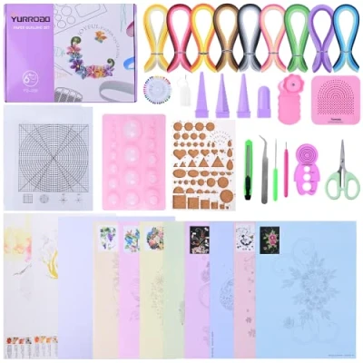 Immagine di YURROAD Quilling Kit Completo con Carta e Strumento 900 Strisce Paper 5mm 18pcs Set Attrezzi Penna Tavoletta per Scheda Modello Strumenti di