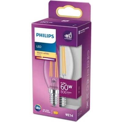 Immagine di Philips Lighting 76219300 LED (monocolore) ERP E (A G) E14 Forma di candela 6.5 W = 60 Bianco caldo (Ø x L) 3.5 cm 9.7 1 pz.