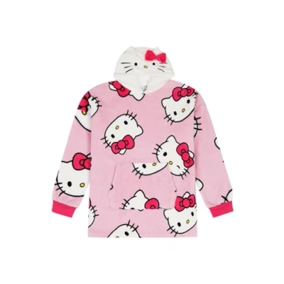 Immagine di Hello Kitty Felpa con cappuccio oversize da donna e ragazza, completamente foderata, in pile (adulto), rosa, Etichettalia unica