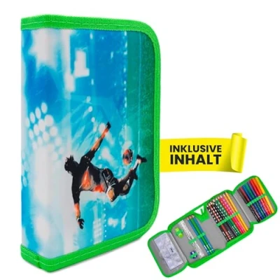 Immagine di itenga Astuccio per studenti, 28 pezzi, riempito, 1 zip, ragazzi e ragazze, Calcio, Tasca aggiuntiva