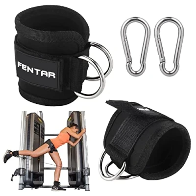 Immagine di Fentar 2 Pezzi Cavigliere Cavi Palestra, Cinghie per Confortevole Cavigliera Palestra Estensione delle Gambe di Uomini e Donne, Ankle Strap Allenamento (Nero）