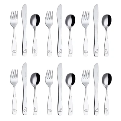 Immagine di EXZACT Bambini Posate 18 pezzi in acciaio inox/posate bimbi 6 x forchetta, coltelli, Cucchiai Cena (Dinosauri 18)