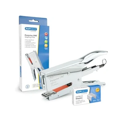Immagine di Rapesco 1794 Porpoise ONE Cucitrice a Pinza con Sistema Bypass e 1000 Punti 24/8 mm, Utilizza da mm per 2 45 Fogli una Unica Dimensione di Punti, Argento