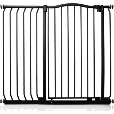 Immagine di Safetots Cancelletto di Sicurezza Extra Alto con Cima Curva, 98cm 107cm, Nero Opaco, 100cm in Altezza, Montaggio a Pressione per Scale,Barriera